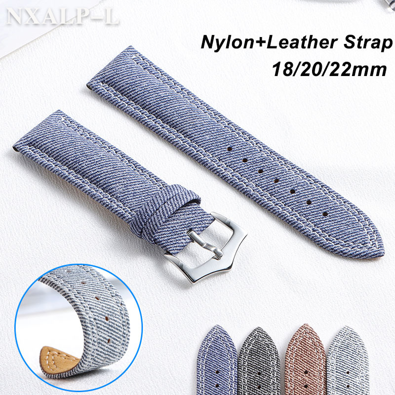 Omega Watches Smartwatch - Denim tuval naylon saat kayışı 18mm