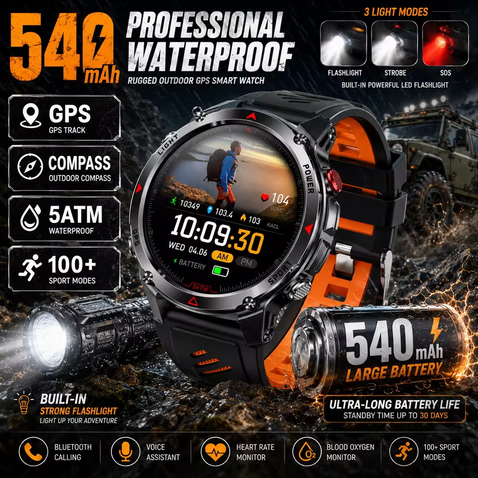 Askeri 540mAh GPS akıllı saat  - Smartwatch Military Watches For Men incelemesi ve fiyatı